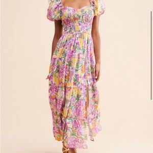 Astr Pink and Purple Puff Sleeve Sundress